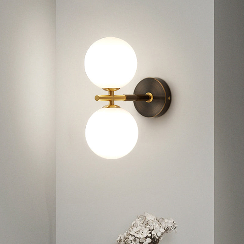 Modern Brass LED Wall Sconce Light - White Glass Mid Century Wall Fixture (1/2 Bulbs)