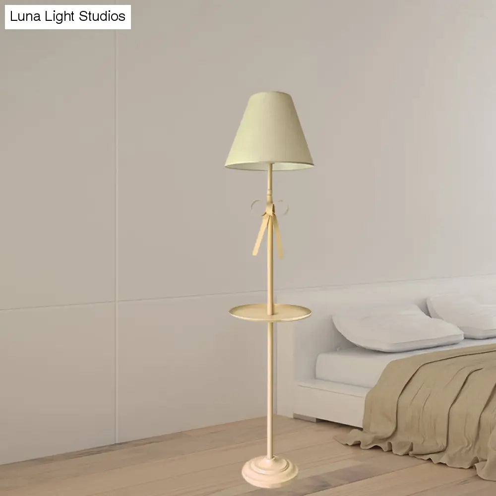 Kids' Pink/Yellow Conical Standing Floor Light with Pleated Fabric Shade and Table - 1 Bulb