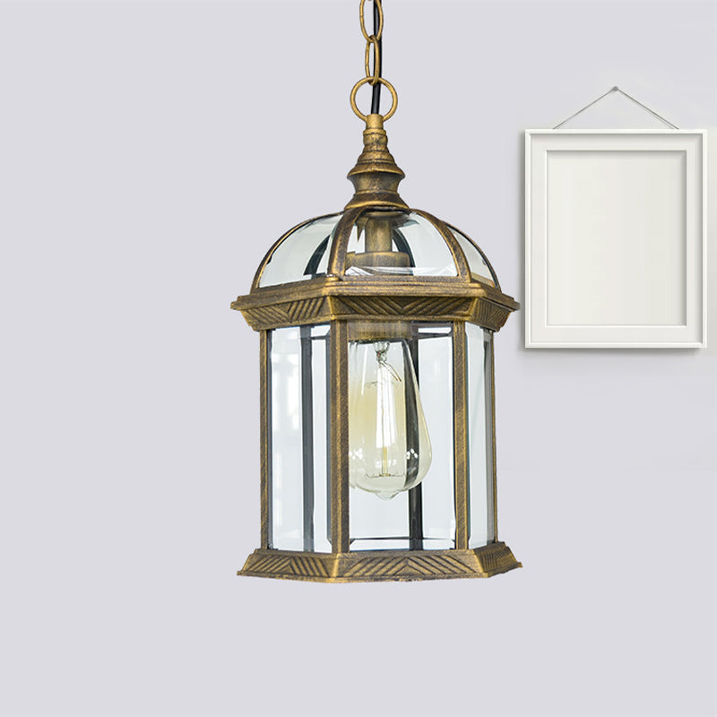 Vintage Lantern Ceiling Hanging Light with Clear Glass Shade - Black/Bronze/Gold - 1 Bulb - Outdoor Lighting - 8