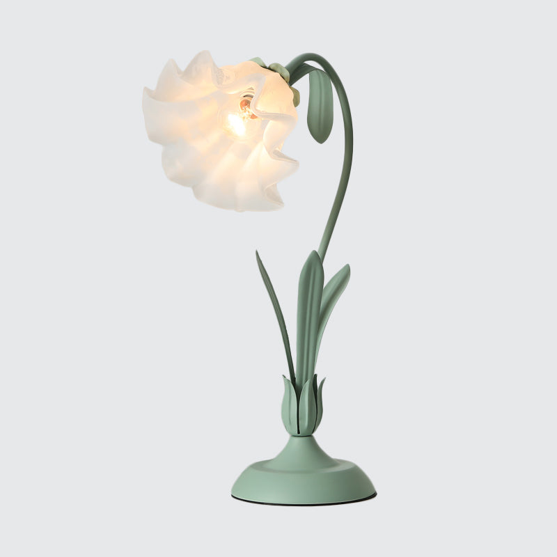 Lampe de nuit en verre dépoli Countryside – Forme de fleur, 1 lumière, lampe de table pour chambre d'enfant (rose/vert)