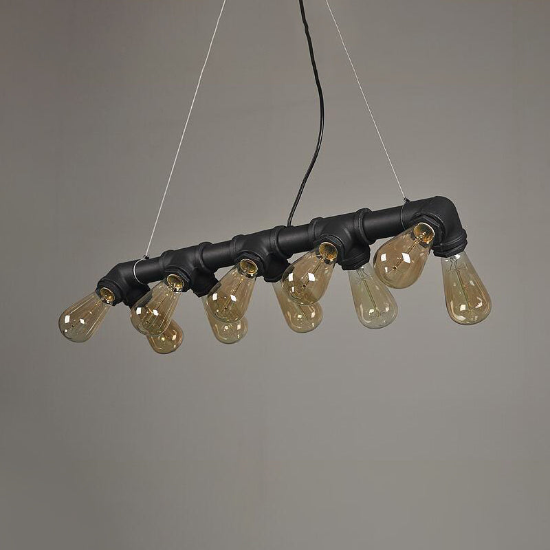 Copper and Black Industrial Kitchen Island Pendant Light with Symmetric Piping and 10 Bulbs
