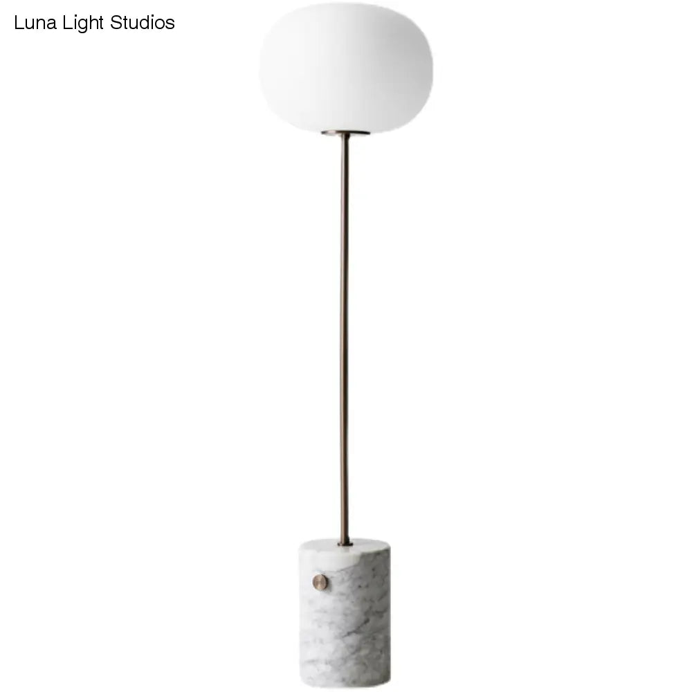 Minimalistic Cream Glass Floor Lamp with Marble Base - Single-Bulb Stand-Up Lighting