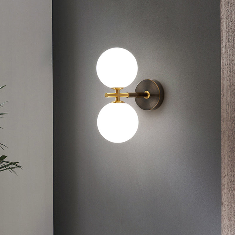Modern Brass LED Wall Sconce Light - White Glass Mid Century Wall Fixture (1/2 Bulbs)