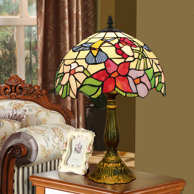 Decorative Stained Glass Dome Shade Table Lamp for Living Room - Nightstand Light