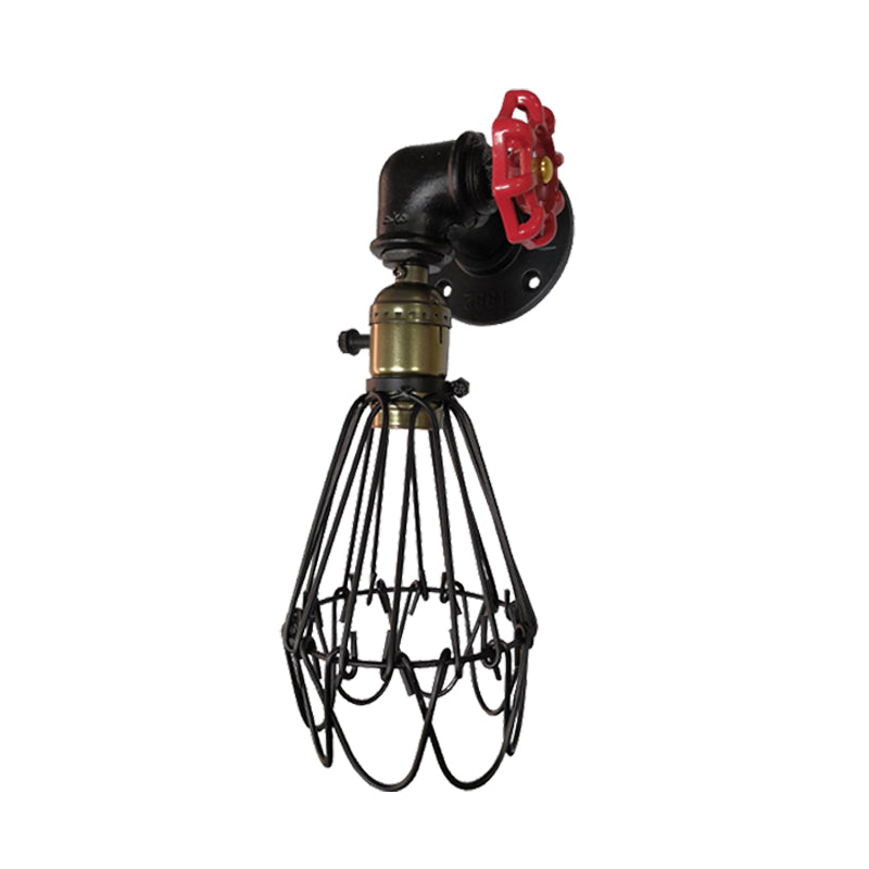 Vintage Metal Wall Lamp with Valve Deco - Conical Cage Sconce Light Fixture
