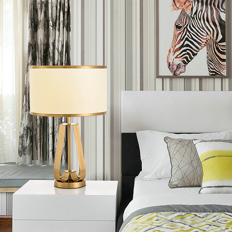 Mid Century Style Metal Table Lamp with Drum Shade - Strap Jar Night Light