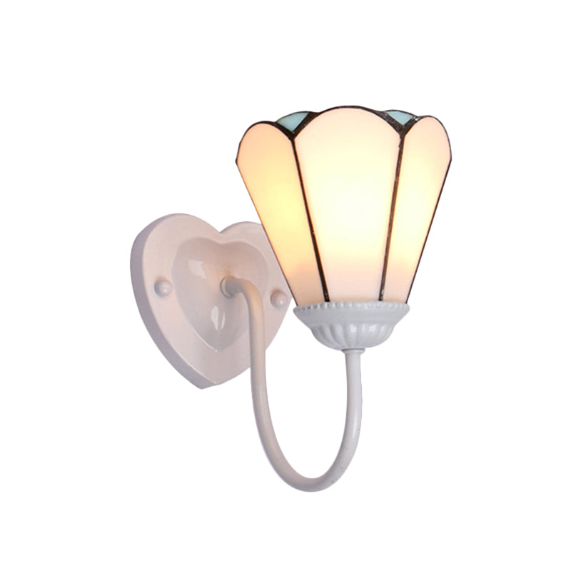 Lily gebrandschilderd glas wandmontage licht - Tiffany stijl schansverlichting voor gang - wit/blauw/antiek messing afwerking