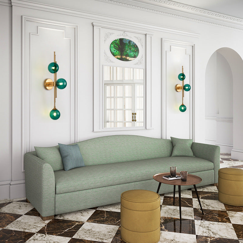 Mid Century Glass Orb Sconce: 3-Bulb Brass Finish Wall Lamp for Living Room