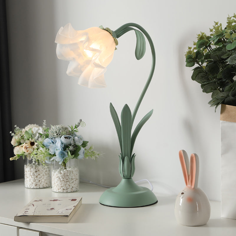 Lampe de nuit en verre dépoli Countryside – Forme de fleur, 1 lumière, lampe de table pour chambre d'enfant (rose/vert)