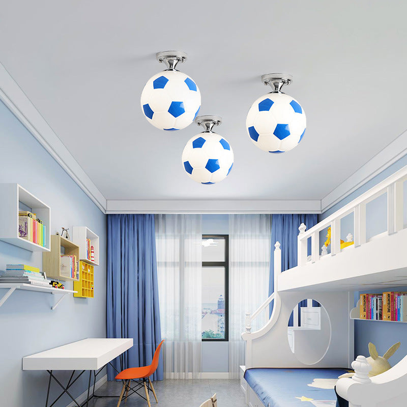 Kids' Football Ceiling Mounted Fixture - Close to Ceiling Lighting for Bedroom with Glass Style