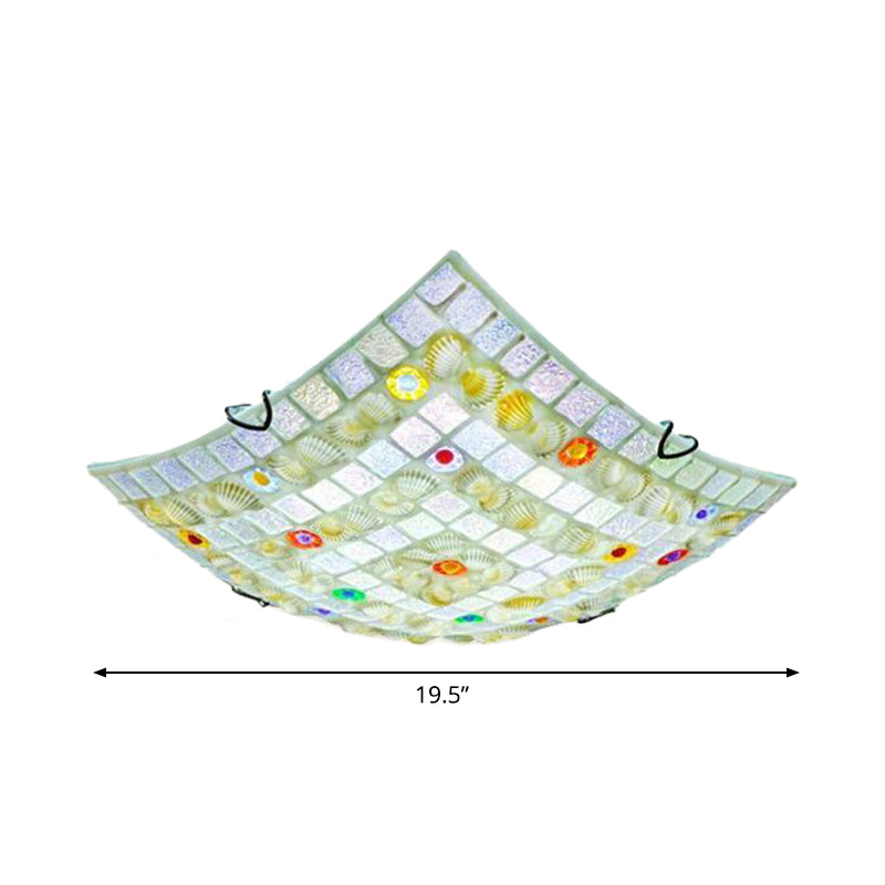 Tiffany Style Square Shell Flush Mount Ceiling Light with 3 Lights, White - Ideal for Kitchen (12
