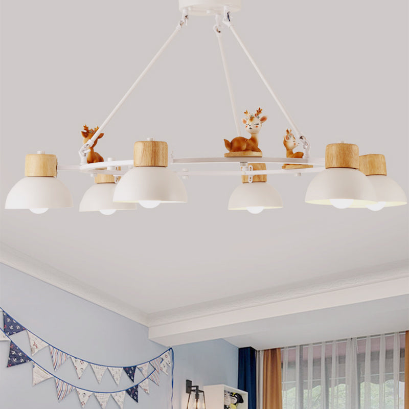 Lustre suspendu en forme de dôme pour enfants : éclairage à suspension en métal à 3/6 lumières avec décor de cerf/cheval en noir/blanc