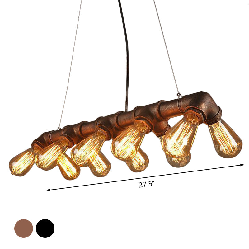 Copper and Black Industrial Kitchen Island Pendant Light with Symmetric Piping and 10 Bulbs