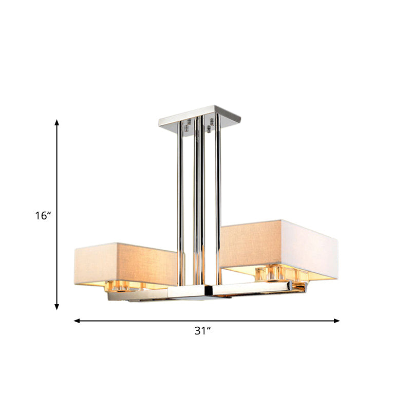 Chrome Pendant Light with Fabric Shade - Rectangular Design, Classic Island Lamp for Dining Room - 2/4/6 Bulbs.