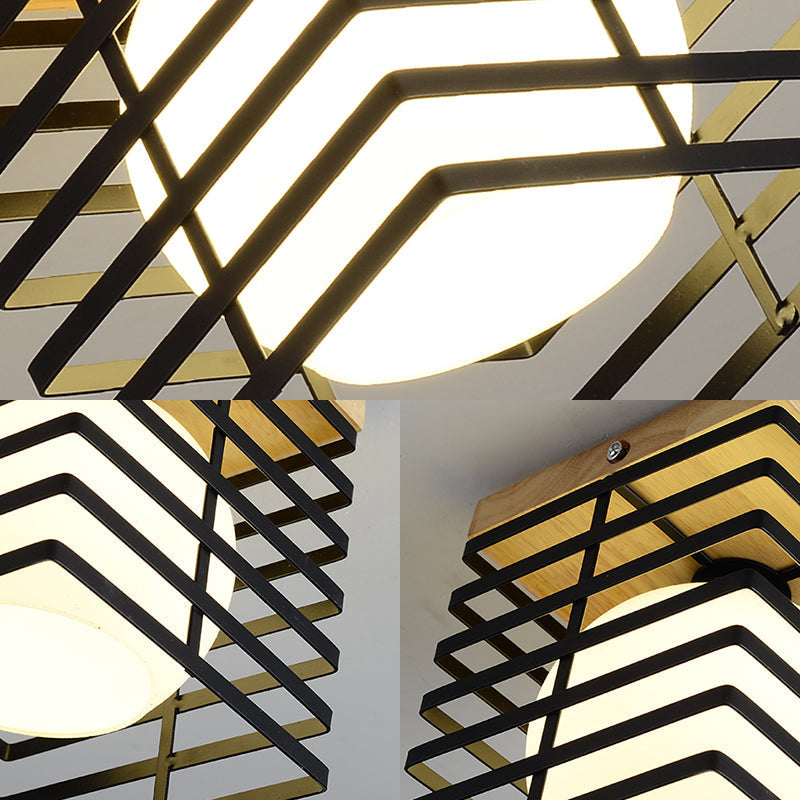 1-Light Black/White Metal Square Flush Mount Pendant Fixture for Corridor Ceiling