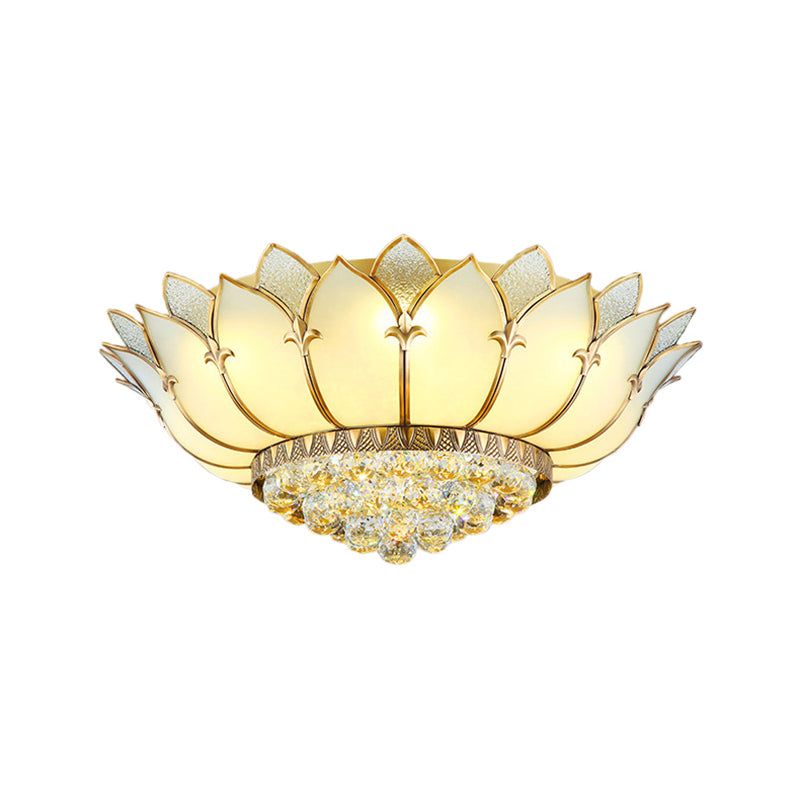 Classic Opal Glass Flush Mount with Gold Scalloped Design - 6 Light Fixture for Living Room Lighting
