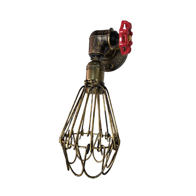 Vintage Metal Wall Lamp with Valve Deco - Conical Cage Sconce Light Fixture
