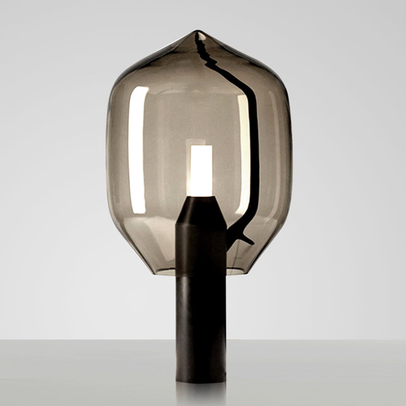 Modern Metallic Bedside Table Lamp with Blown Glass Shade & LED Nightstand Light