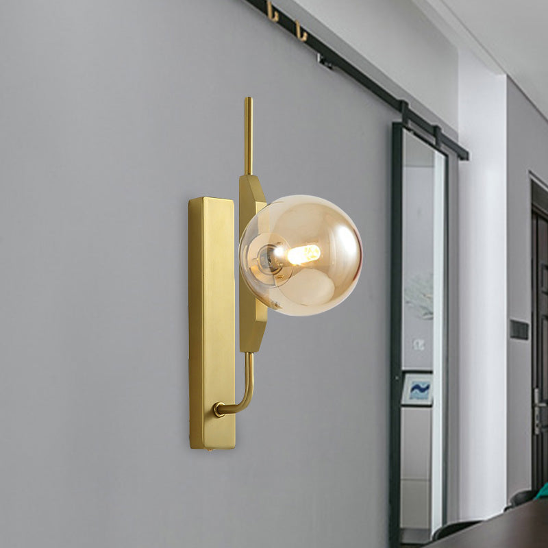 Gold Wall Sconce with White/Amber/Smoke Gray Glass Orb - Modern Bedroom Light Fixture