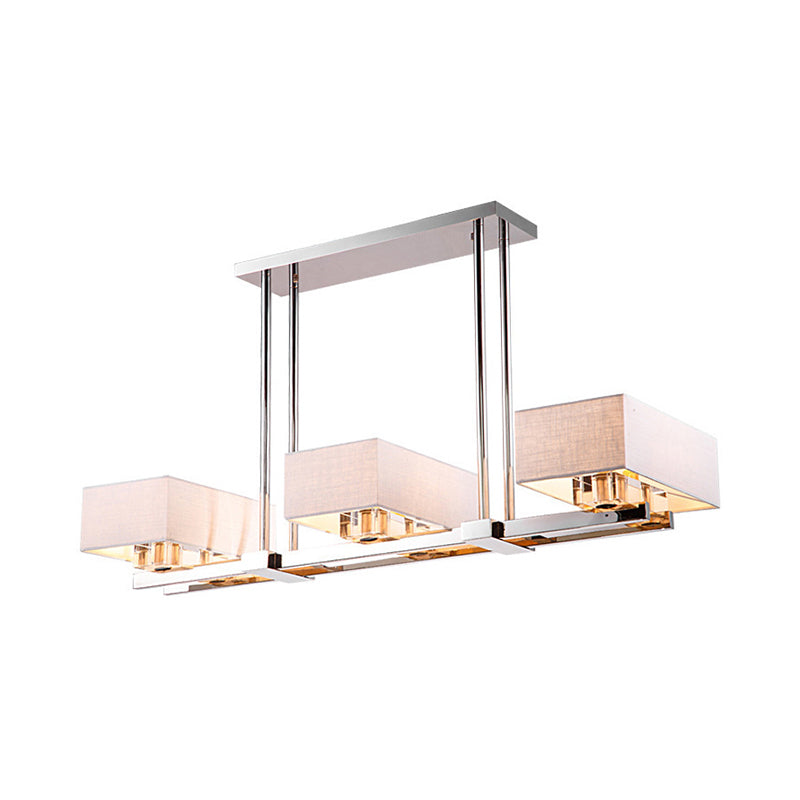 Chrome Pendant Light with Fabric Shade - Rectangular Design, Classic Island Lamp for Dining Room - 2/4/6 Bulbs.
