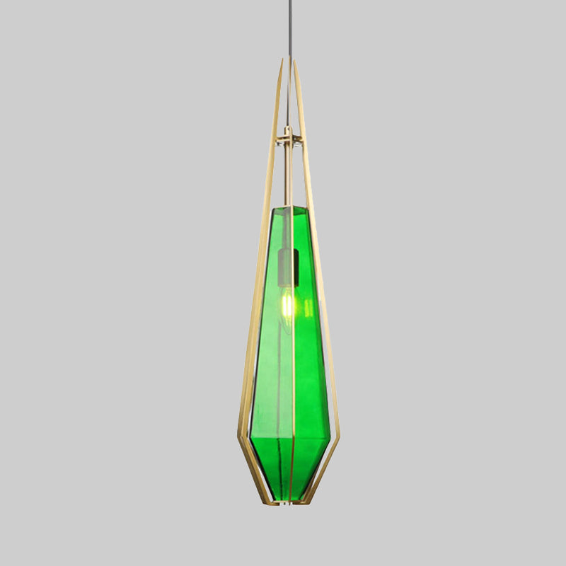 Modern Diamond Office Pendant Light, Green/White Glass, 5