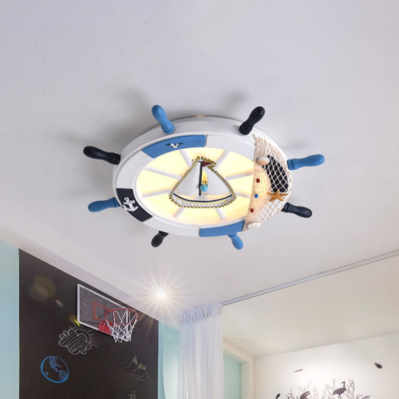 Blue Metallic Rudder Kids LED Flushmount Ceiling Lamp with Acrylic Shade