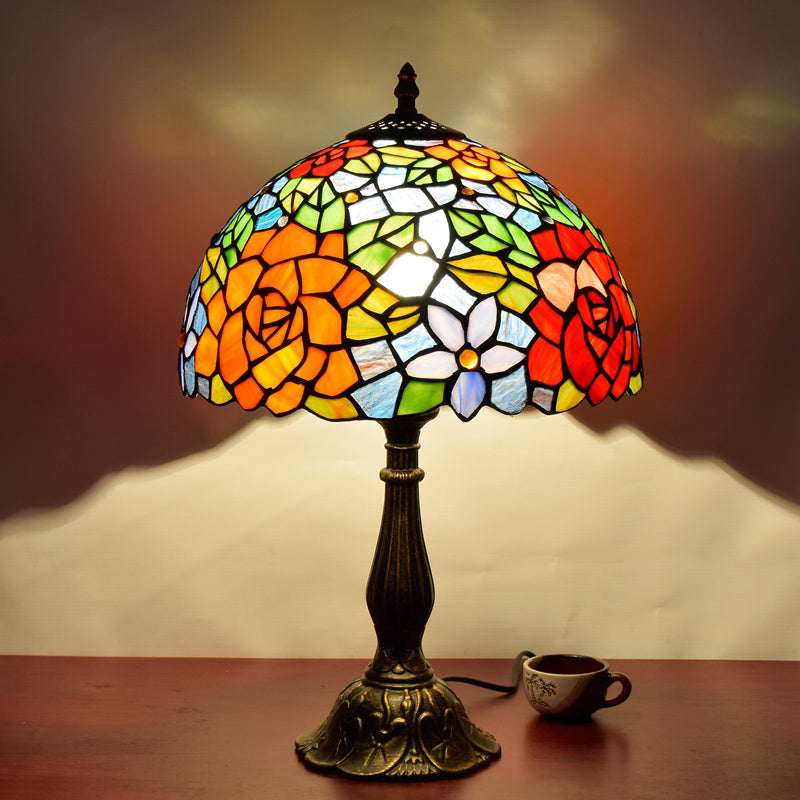 Decorative Stained Glass Dome Shade Table Lamp for Living Room - Nightstand Light
