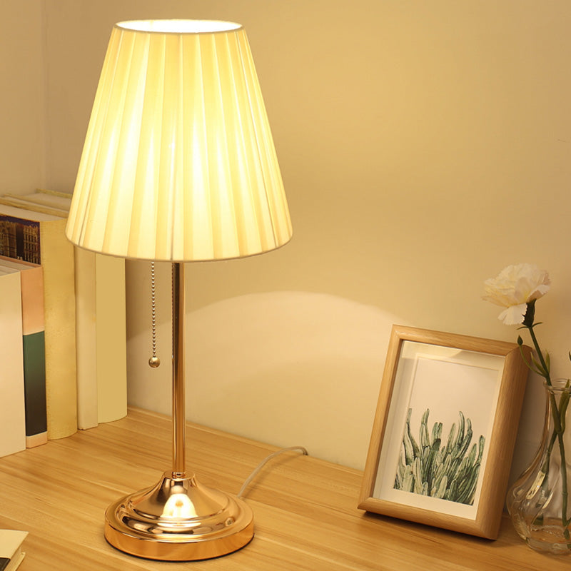 Pleated Empire Shade Table Lamp with Pull Chain - Elegant Bedroom Nightstand Light