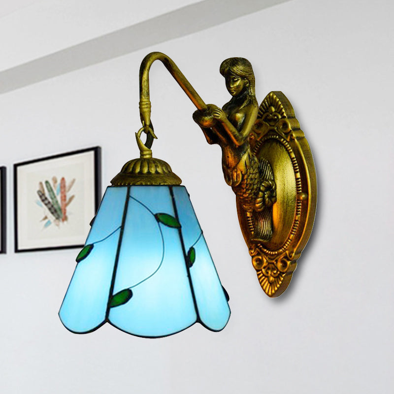 Tiffany Lily Blue/Yellow Glass Wall Sconce for Hallway - Elegant Head Mounted Light Fixture