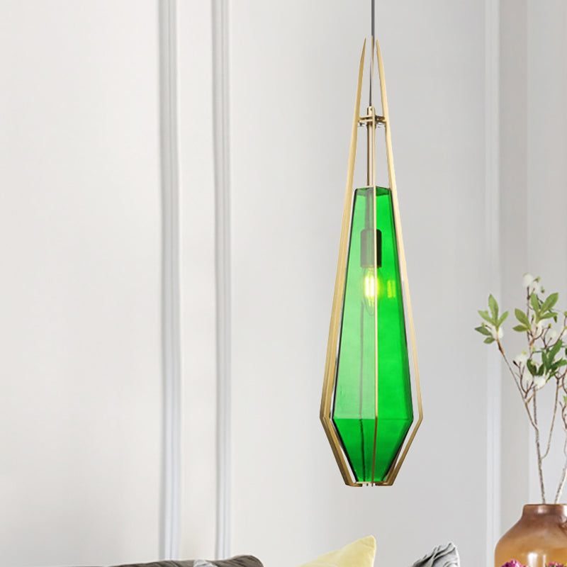 Modern Diamond Office Pendant Light, Green/White Glass, 5