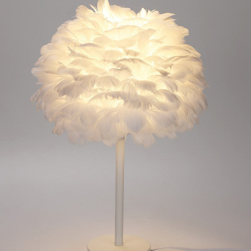 Nordic Style Feather Nightstand Lamp - 1-Light Living Room Table Light