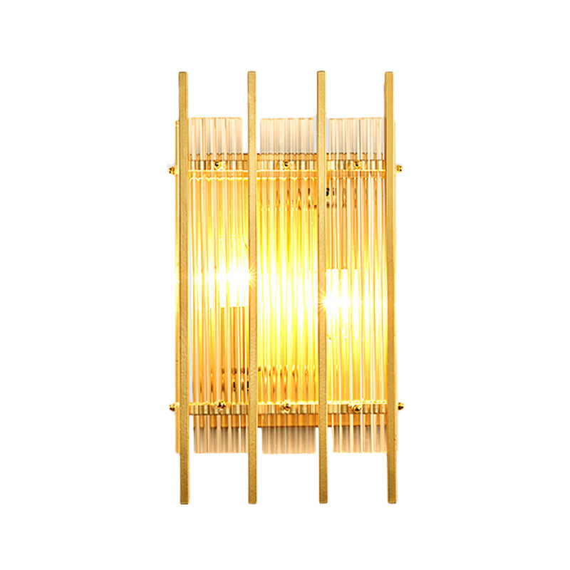 Goudkleurig wandgemonteerd lichtarmatuur met heldere kristallen staven - Modern cilindrisch/rechthoekig ontwerp - Ideaal voor gangen (2 koppen)