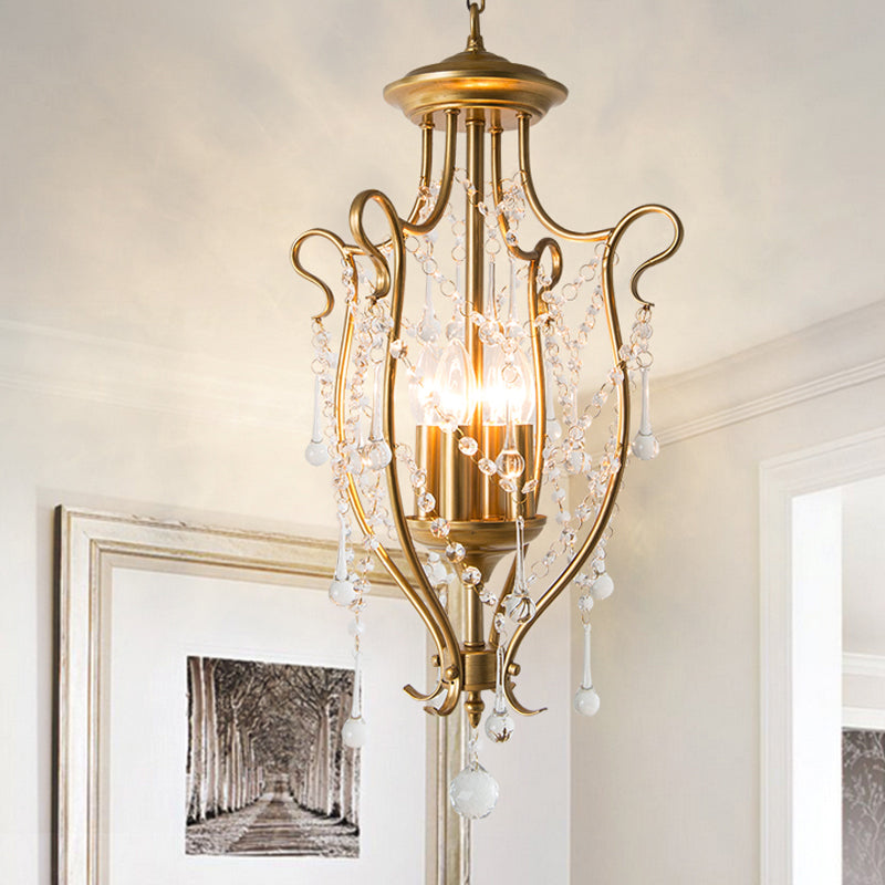 Elegante lámpara colgante de hierro en forma de remolino con soportes de cristal para comedor