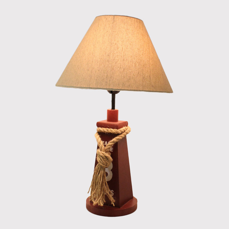 Veilleuse pour enfants à base trapézoïdale - Lampe de table en résine avec abat-jour rouge/blanc