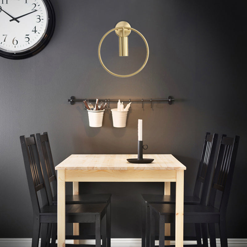 Nordic Ring Metal Sconce Light Fixture - 1 Light Wall Lamp in Black/Gold for Bedroom, 11