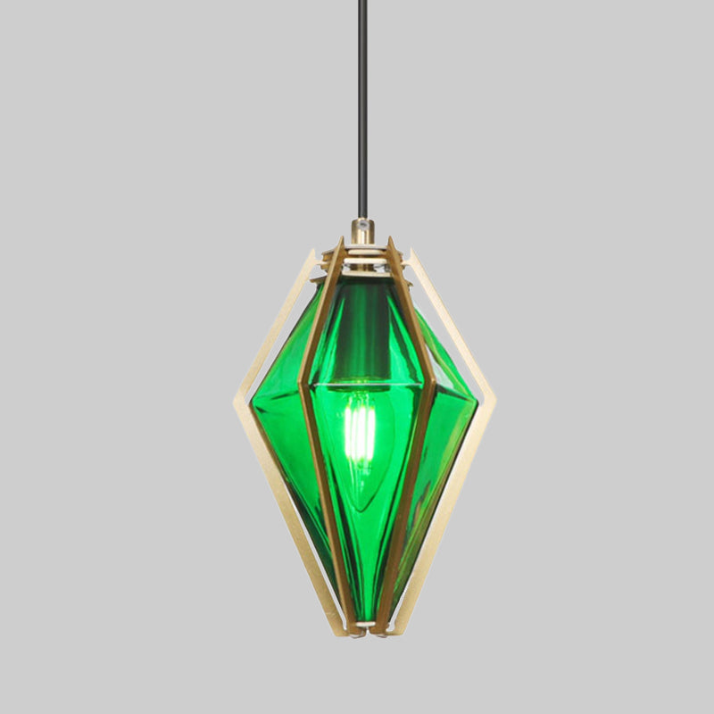 Modern Diamond Office Pendant Light, Green/White Glass, 5