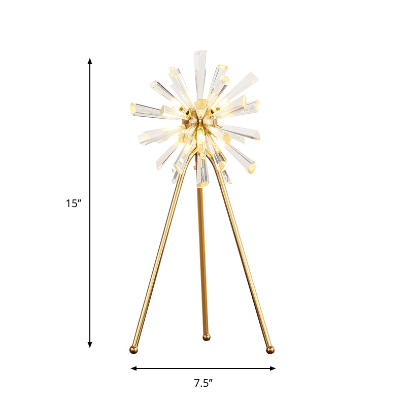 Gold Contemporary Desk Lamp with Crystal Prisms - Burst Study Room Light