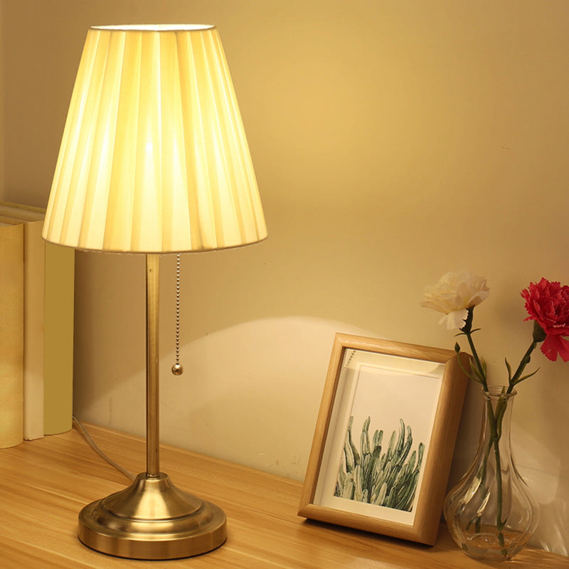 Pleated Empire Shade Table Lamp with Pull Chain - Elegant Bedroom Nightstand Light