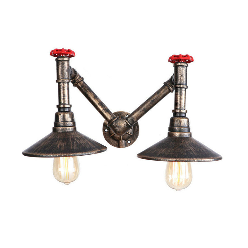 Vintage Style Metallic Wall Lamp Fixture | Antique Bronze Sconce Light | Saucer Shade Restaurant 2-Head Design