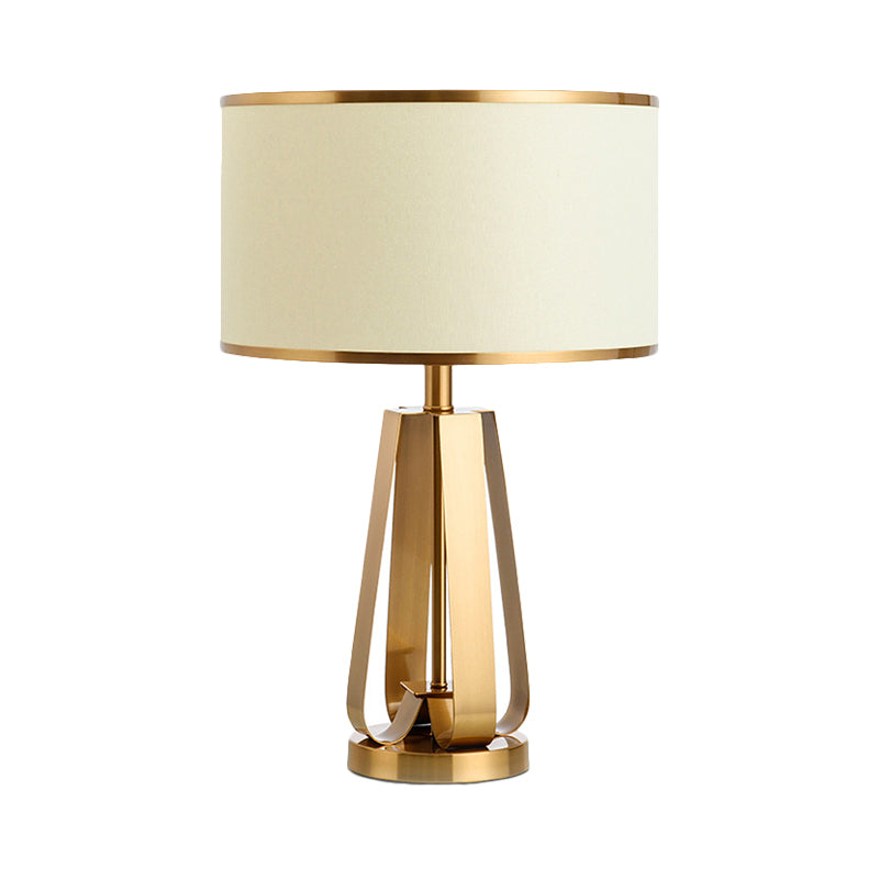Mid Century Style Metal Table Lamp with Drum Shade - Strap Jar Night Light