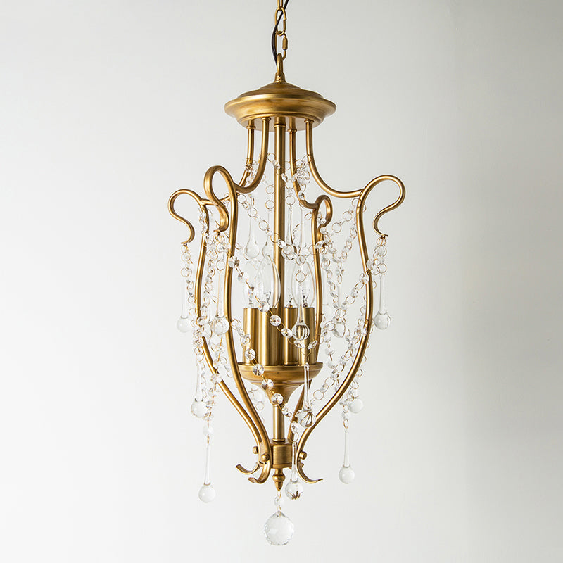 Elegante lámpara colgante de hierro en forma de remolino con soportes de cristal para comedor