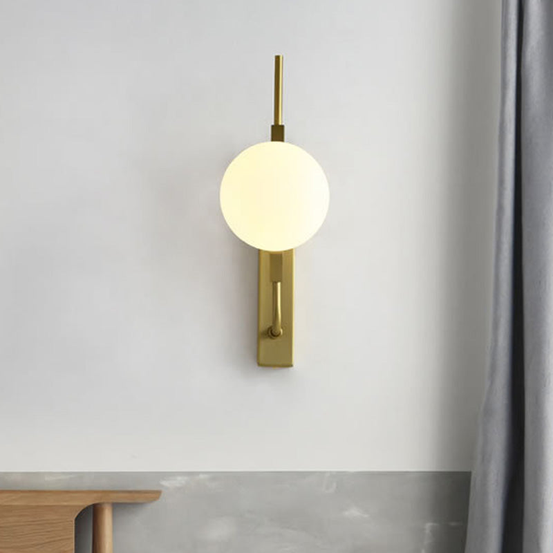 Gold Wall Sconce with White/Amber/Smoke Gray Glass Orb - Modern Bedroom Light Fixture