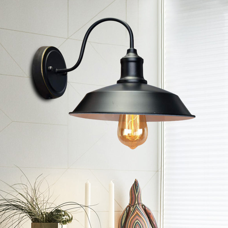 Antiqued Iron Barn Sconce Lighting 1-Head Wall Lamp in Black - Plug-In Cord Included