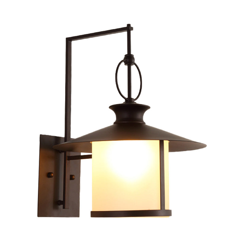 Opal Glass Sconce Light Vintage Royal Black Cone/Cylinder Outdoor Wall Lamp with One Bulb
