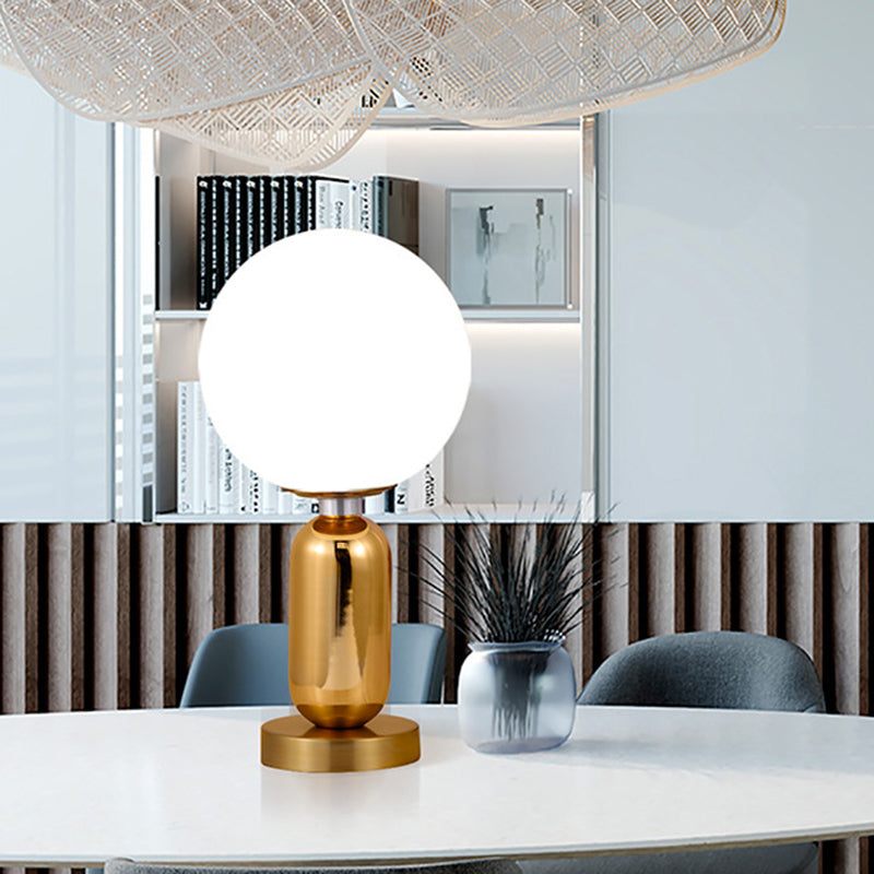 Contemporary Ball Shape Wall Lamp - White Glass Single Light with Gold Metal Base