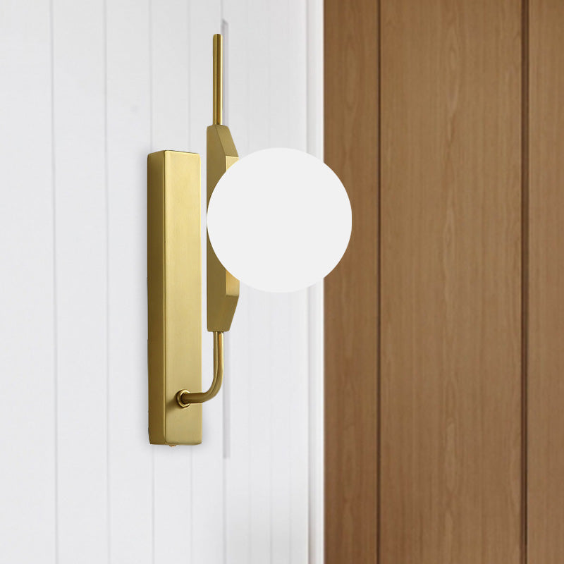 Gold Wall Sconce with White/Amber/Smoke Gray Glass Orb - Modern Bedroom Light Fixture