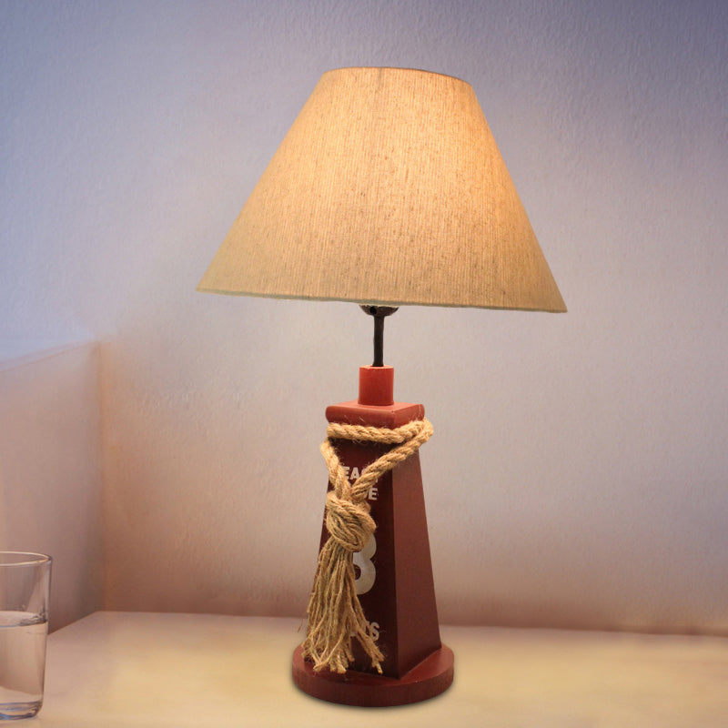Veilleuse pour enfants à base trapézoïdale - Lampe de table en résine avec abat-jour rouge/blanc