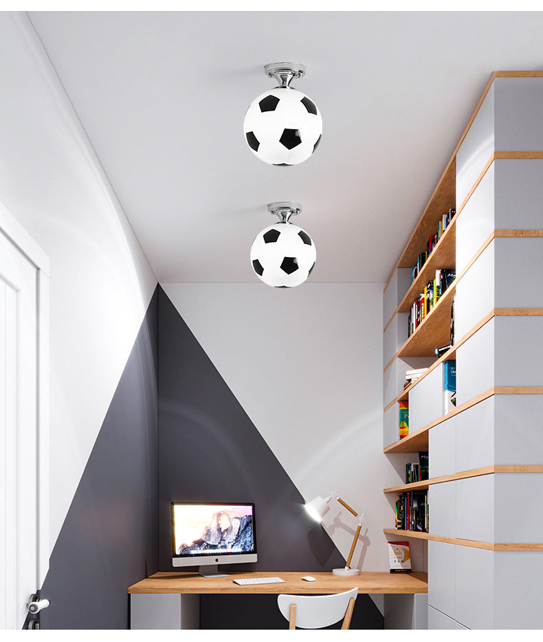 Kids' Football Ceiling Mounted Fixture - Close to Ceiling Lighting for Bedroom with Glass Style