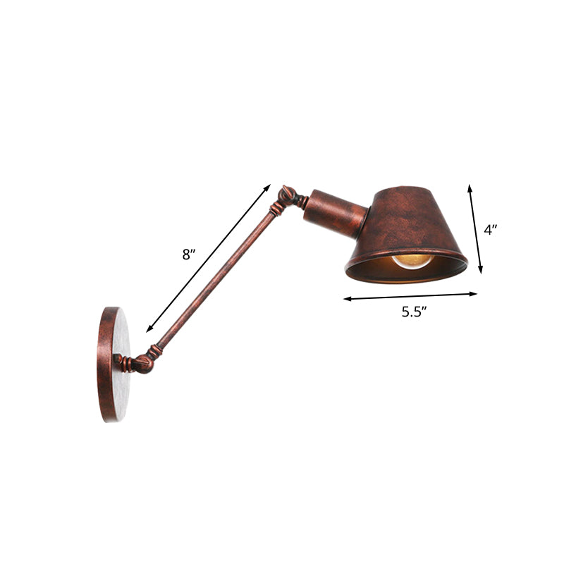 Rustic Iron Swing Arm Wall Lamp - Antique Bell Sconce Lighting Fixture for Bedroom (8
