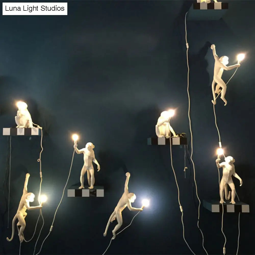 White Monkey Floor Lamp: Stylish Single-Bulb Resin Light for Living Room